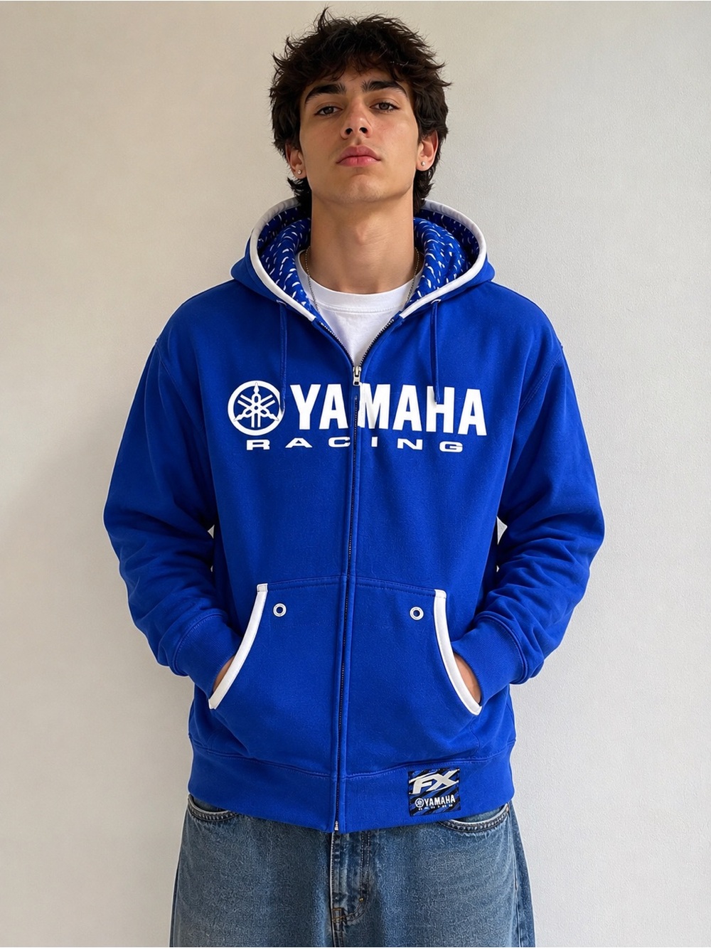 Yamaha Racing FX Full Zip Fleece Lined Hoodie Jacket Blue Moto Fleece Size L